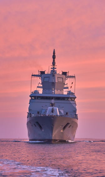 Ship in Sunrise Front View